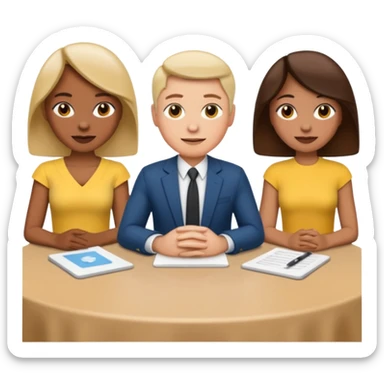 emojis de 3 personas en una mesa debatiendo ideas sticker