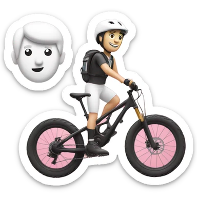 mountain biker with white skin, on pink bike with thumb up sticker