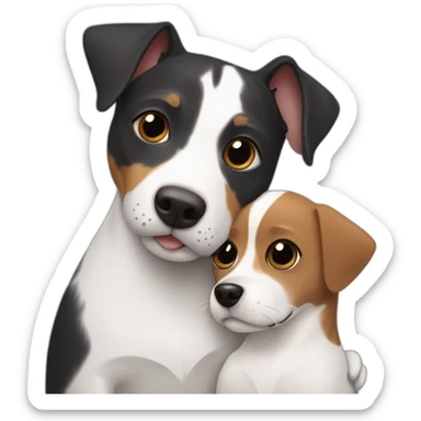 Black mackerel cat hugging brown Jack Russell dog sticker