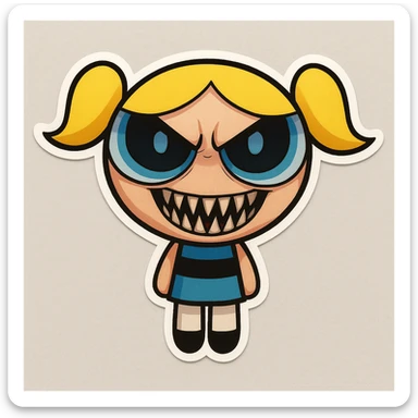 Make this character scary with a scary face, keep the original cartoon style and quality. sticker