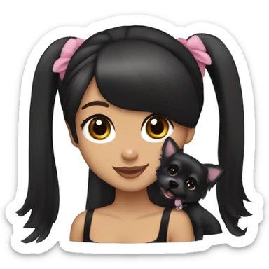ariana grande with black hair holding a japanese spitz sticker