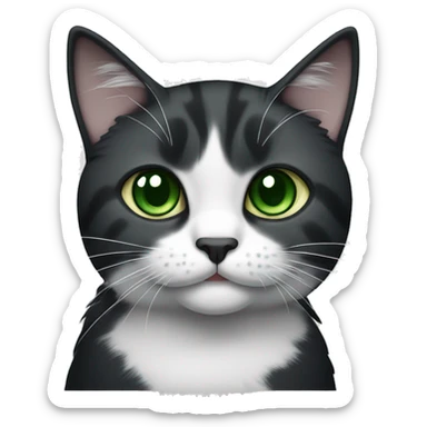 A black and white fold-eared Scottish cat with green eyes sticker