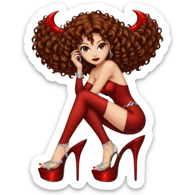 Lilith symbol seductress evil brown curly haired sexy succubus woman with clear glittery platform heels  sticker