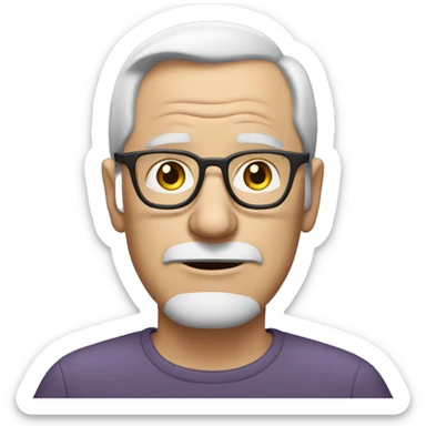 old white man with glasses, no moustache, slightly plum, wearing a plain grey shirt sticker