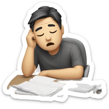 tired man trying to work, asian sticker