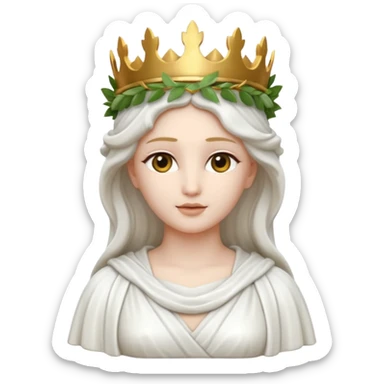 Roman goddess sculpture, marble texture, elegant, divine, wearing a laurel crown, flowing robes, serene expression, emoji style sticker