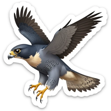 cinematic-peragrin falcon-realistic-full-body-diving-emoji,-sleek-aerodynamic-frame-plummeting-through-the-air-with-lightning-speed,-razor-sharp-talons-poised-for-the-strike,-feathered-wings-angled-for-maximum-precision,-keen-dark-eyes-locked-onto-its prey sticker