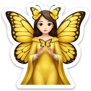 nature spirit woman dressed as butterfly herald yellow, wing sleeves spread  sticker