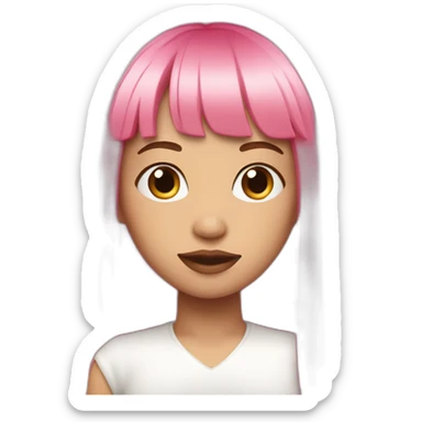 girl with long, straight pink hair and fringe and big lipsholding camera sticker