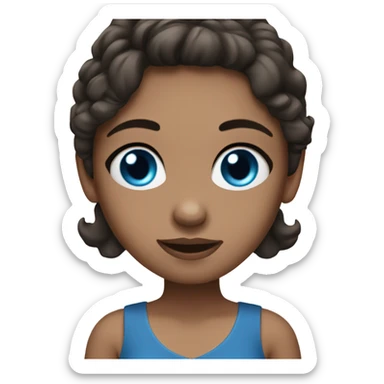 A girl with blue eyes and dark brown hair. Blue dress sticker