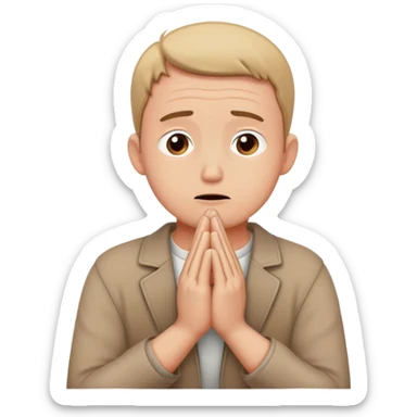 anxious man with hands clasped together in prayer position with worried expression sticker