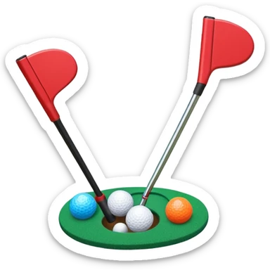 Mini golf putter clubs of 2 crossed with colorful balls sticker