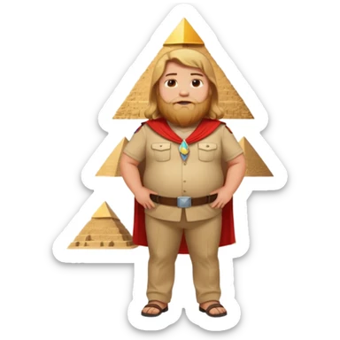 fat male blond reddish long hair agent with three-day-beard in egypt with pyramid. sticker