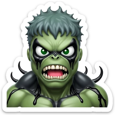 Symbiote-infected Hulk, green monster covered in black alien goo with white eyes sticker