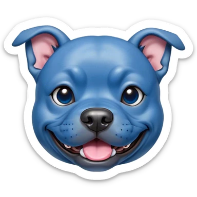Cinematic Comical Blue Staffordshire Bull Terrier Portrait Emoji, Head tilted dramatically with an exaggeratedly amused expression, featuring a striking blue Fur with a subtle shimmer, wide, expressive dark eyes filled with playful disbelief, Simplified yet hilariously expressive features, highly detailed, glowing with a slightly sassy glow, high shine, dramatic yet playful, stylized with an air of cheeky mischief, bright and endearing, soft glowing outline, capturing the essence of a spirited and over-the-top guardian, so meme-worthy it feels like it could side-eye its way into internet fame instantly! sticker