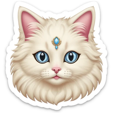Neva masquerade cat, very fluffy, with pale blue eyes and rose nose sticker