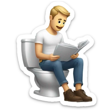handsome man sitting on the toilet reading a magazine sticker