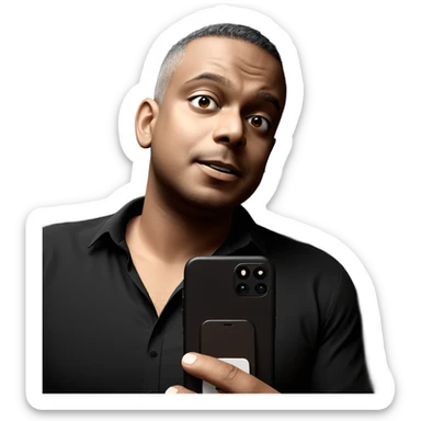man holding phone in shirt sticker
