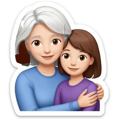 Abrazo de Madre con pelo blanco y hija con pelo morena sticker