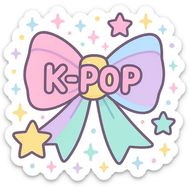 kpop fan bow with pastel stars and sparkles, fun and colorful sticker