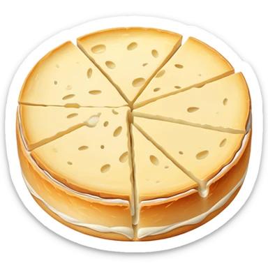 cinematic-realistic-brie-cheese-emoji,-featuring-a-creamy gooey center,-soft-ripened-cheese-with-a-delicate-rind-rendered-with-lifelike-detail-and-inviting,-natural-lighting. sticker