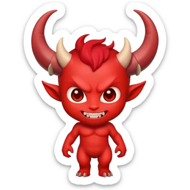 chibi demon with big head, tiny body, cute horns and mischievous smile sticker