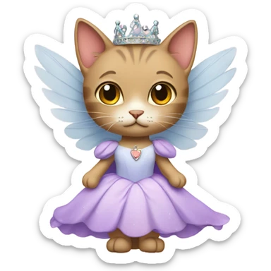 cat wearing a princess dress with fair wings sticker