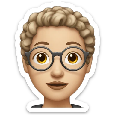 white girl with round silver glasses and really short brown slightly curly hair with no lipstick sticker