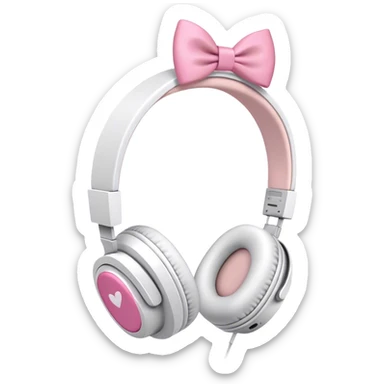 White headphones with pink bow sticker
