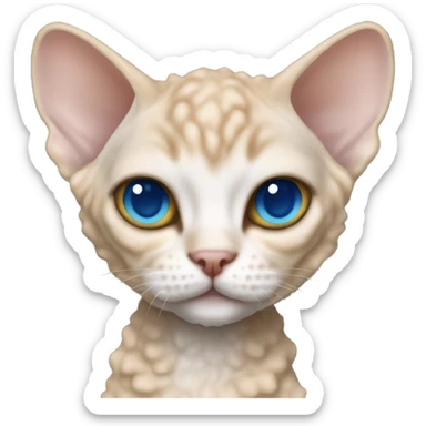 Tall Beige long curly fur Devon Rex Cat Full Body blue eyes  sticker