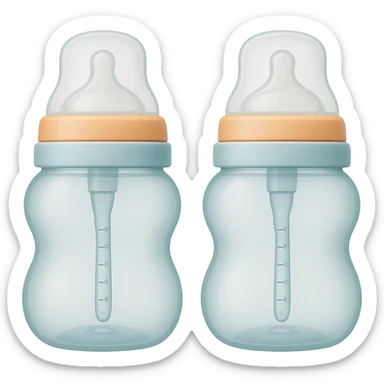 Adjust the shape of the two silicone baby bottle nipples to be flatter and wider, keeping the wide base and soft, smooth, translucent look, with gentle curves, light pastel tones, and transparent background. sticker