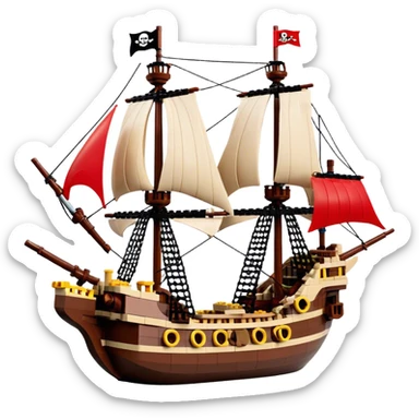 Pirate Ship (Toy) - Lego Pirate Ship (Model Year: 2021) (Iconic colour: Brown with red sails) sticker