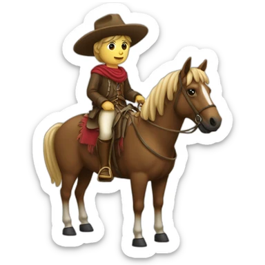 gaucho mounted on a horse without a hat writing code on a computer sticker