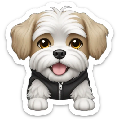 Happy Shitz tzu dog wearing a black hoodie sticker
