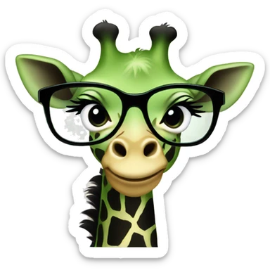 Green baby girl giraffe wearing black frame eyeglasses  sticker