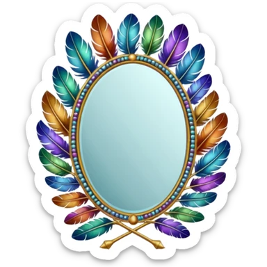 Mirror with real feathers frame sticker