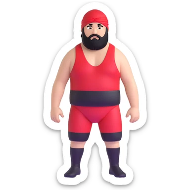 White skin fat guy with black durag, black beard, and black eyes in a red and black wrestling singlet sticker