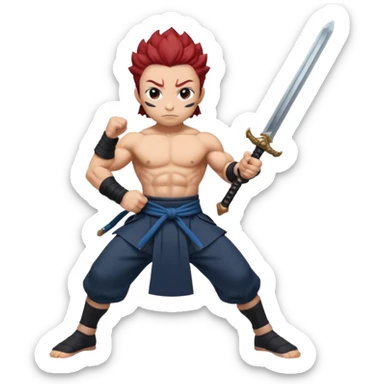 tangiro holding sword and a powerfull pose of standing sticker