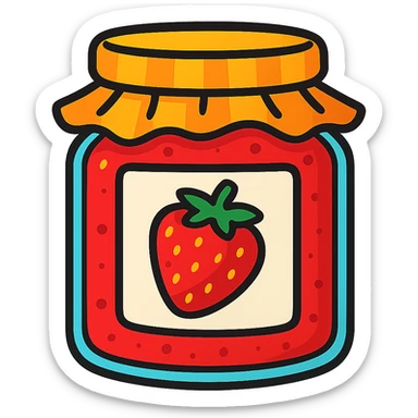 jar of strawberry jam, vibrant toon style sticker