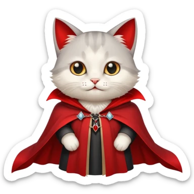 {
      "type": "object",
      "look": "cat in red collar cloak",
      "description": "a cute vampire cat wearing a red collar cloak"
    } sticker