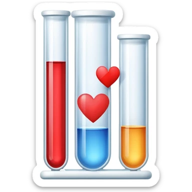 A single symbol representing sexual health clinic with test tubes and subtle heart icon, medical symbol with red cross sticker