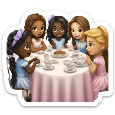 a group of girls at a tea party sticker