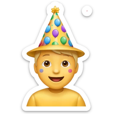 birthday face emoji, joyful expression, party hat, confetti, cheerful sticker