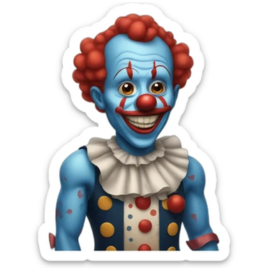 blue clown with tattoos and red hair sticker