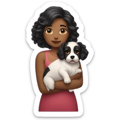 Plump girl with dark black wavy hairs holding dog in her arm sticker