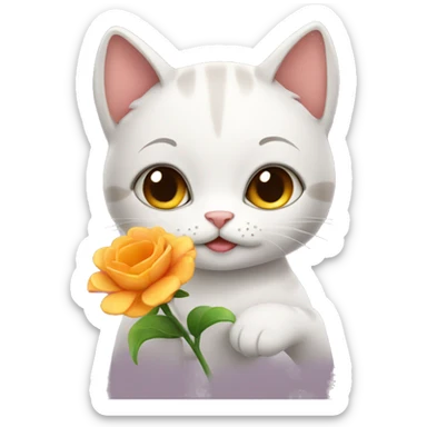 Cute cat holding a beautiful flower sticker
