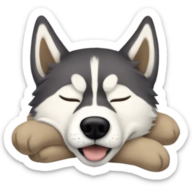 Siberian husky sleeping with husky mask and brownish fur sticker