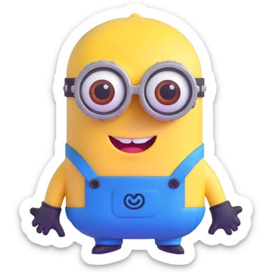 yellow minion with one eye, goggles, blue overalls sticker