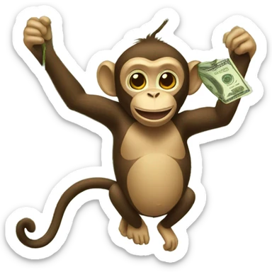 monkey hanging on a tree with money in hand sticker