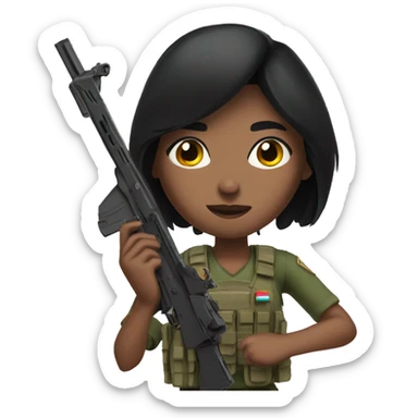 girl with black hair from st lucia playing warzone with gun in hand shooting animation sticker